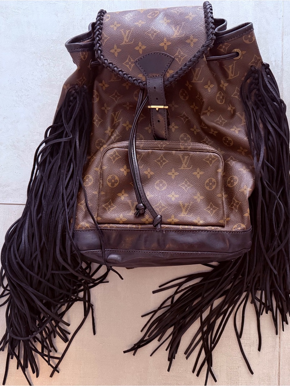 Louis Vuitton Brown Monogram Fringe Drawstring Backpack